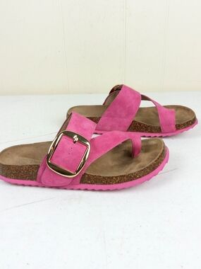 Bjorndal Laurel Slip On Slide Sandals Women Size 7 Pink Faux Leather Big Buckle